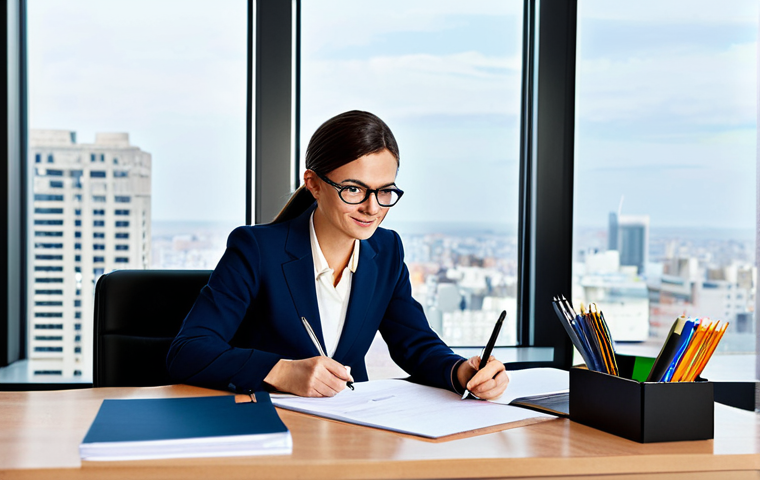 전략경영 관련 국제 자격증 - **Image Prompt:** A confident female business leader in a modern, brightly lit office. She is wearin...
